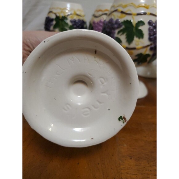 Arnels Ceramic Wine Goblet Glasses Set Of 6 Purple Grapes Green Vines Embossed - Picture 9 of 9